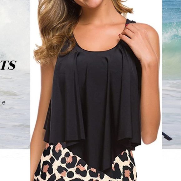 SOUQFONE High Waist Ruffled Flounce Top Ruched Bottom Swimsuit NEW WITH … - Picture 8 of 16